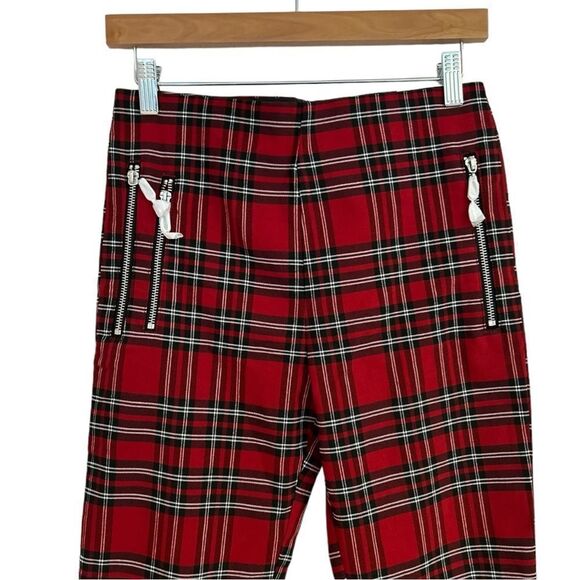 Zara Holiday‎ Red Plaid Mid Rise Stretch Legging Pants, Size Medium NWT - Picture 9 of 16